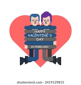 Valentine's Day LGBT card Couple hugs with long arms. Lovers with long arms. Hugs from loved ones. 