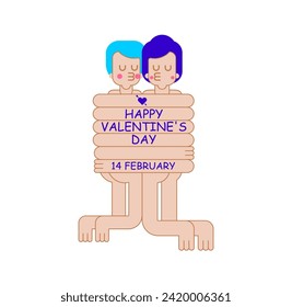 Valentine's Day LGBT card Couple hugs with long arms. Lovers with long arms. Hugs from loved ones. 