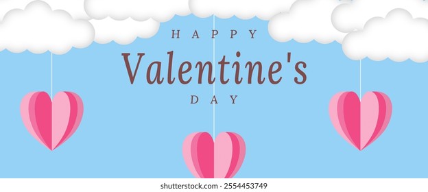 Valentines day light blue background with cute heart shape and cloud for banner design.