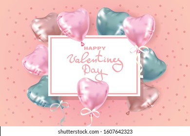 Valentine's Day. Light blue, pink balls on a gently pink background. Greeting card, banner, congratulation.
