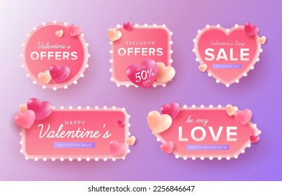 Valentine's Day Light bulb Style Label Collection. Promotion sale label template for love and valentine's day concept.