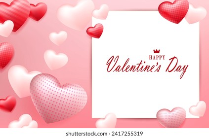 Valentine's day,  light composition with a gradient, square frame, silhouettes of hearts with a pattern.