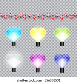 Valentine`s day lights - various types collection. 