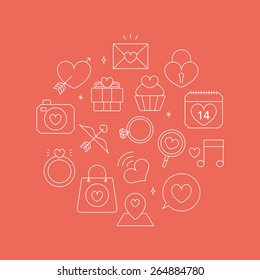 valentine's day line icon circle set