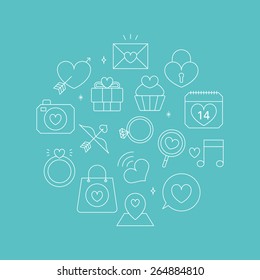valentine's day line icon circle set