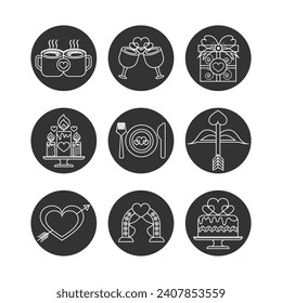 Valentinstag-Linie-Symbol Auf weißem Hintergrund. Romantische Design-Elemente einzeln auf Weiß. Dünnlinienversion
