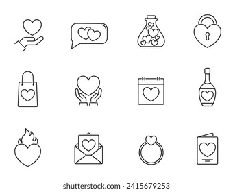 valentines day line icon set. heart, love gift and romantic symbols. vector illustrations for valentine design