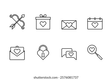 Valentines day line icon set