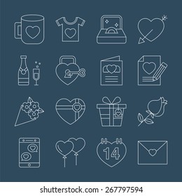 valentine's day line icon set