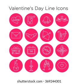 Valentine's Day Line Icon Set, 14 February Traditional Signs