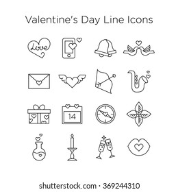 Valentine's Day Line Icon Set, 14 February Traditional Signs