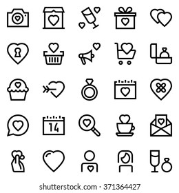 Valentines day line icon set. Pixel perfect fully editable vector icon suitable for websites, info graphics and print media.