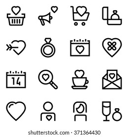 Valentines day line icon set. Pixel perfect fully editable vector icon suitable for websites, info graphics and print media.