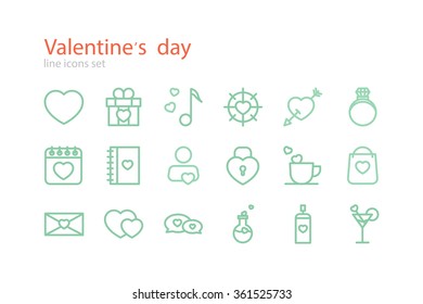 Valentine's Day. Line icons set. Stock vector.