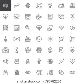 Valentine's Day line icons set, outline vector symbol collection, linear style pictogram pack. Love Signs, logo illustration. Set includes icons as heart, cupid, angel, gift, calendar, flower, message