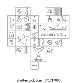 Valentine's Day Line Illustration, 14 February Traditional Signs