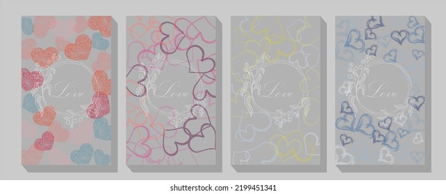 Valentine's day. Linear style. Big set.  70s and 60s funky and groove postcards.