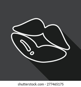 Valentine's Day lip flat icon with long shadow, line icon
