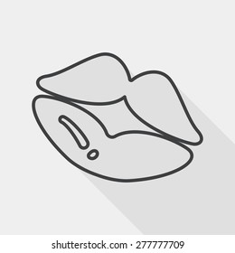 Valentine's Day lip flat icon with long shadow, line icon