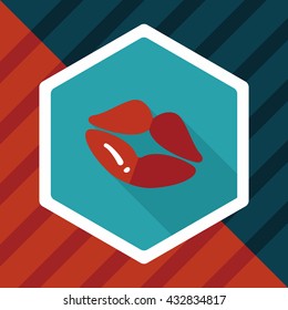 Valentine's Day lip flat icon with long shadow,eps10