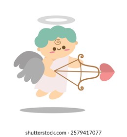 Valentine's Day. Little cute cupid. Set of vector elements in romantic style. Suitable for decorative elements for invitatition, clip art, sticker, etc