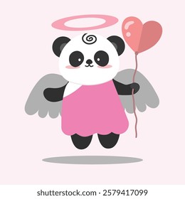 Valentine's Day. Little cute cupid panda. Set of vector elements in romantic style. Suitable for decorative elements for invitatition, clip art, sticker, etc