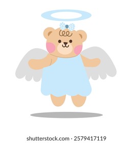 Valentine's Day. Little cute cupid bear. Set of vector elements in romantic style. Suitable for decorative elements for invitatition, clip art, sticker, etc