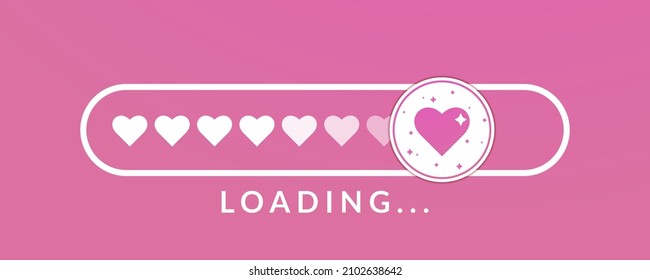 Valentine's day loading bar with love  hearts. Vector illustration on white background.