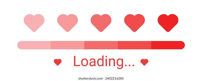 Valentine's day loading bar with love hearts. Progress status bar. Vector illustration isolated on white background.