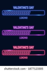 Valentine's day loading in neon style. Progress bar. Loading progress.