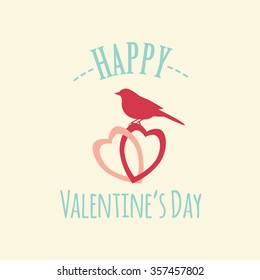 Valentine's day logo design template. Graphic elements with hearts, arrows, champagne, gifts, flowers, bird, diamonds. Vector illustration