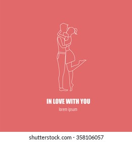 Valentine's day logo design template. Graphic elements with hearts, arrows, champagne, gifts, flowers, bird, diamonds. Vector illustration