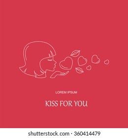 Valentine's day logo design template. Graphic elements with air kiss. Vector illustration