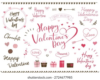 Valentine's Day logo designs and hand drawn graphic illustrations set