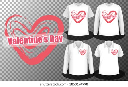 Valentine's Day logo with Set of different shirts with Valentine's Day logo screen on shirts illustration