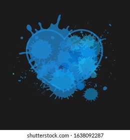  Valentines Day logotype. Watercolor abstract  heart of blue splatters