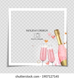 Valentines Day and Love Background Photo Frame Template for post in Social Network. Vector Illustration