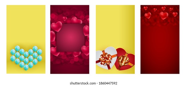 Valentines Day Love Background for Stories Post Set. Vector Illustration EPS10