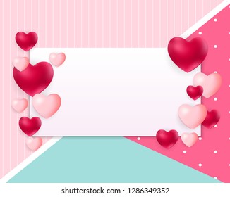 Valentine`s Day Love Background Template with Empty Blank Page for Sample Text. Vector Illustration EPS10