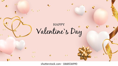 Valentine's Day Love banner Background Design. Template  for advertising, web, social media and fashion ads.  Horizontal poster, flyer, greeting card, header for website  Vector Illustration. 