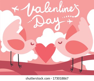 Valentines Day Love Birds with a Heart and Planes Writing Message in the Sky