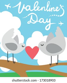 Valentines Day Love Birds with a Heart and Planes Writing Message in the Sky