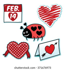 Valentines day love bug ladybug heart icon set