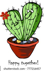 Valentine's Day. love. Cactus in the form of a heart in a flower pot. Vector illustration, color illustration on a white background.
