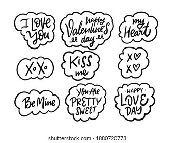 Valentine's Day and Love day. Calligraphy phrases set. Black and white vector illustration.