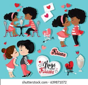 Valentine's Day. Love card. Collection of couples in love.  Vector illustration isolated on turquoise background.