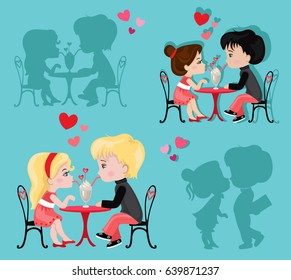 Valentine's Day. Love card. Collection of couples in love. Vector illustration isolated on turquoise background.