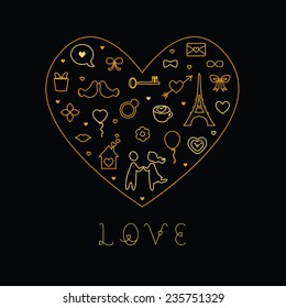 Valentine's Day Love Card - with Flat Icons - in vector