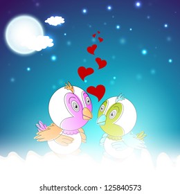 Valentine's Day love card or greeting card with cute love birds. EPS 10.