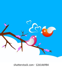 Valentine's Day love card or greeting card with cute love birds.